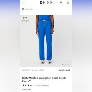 Figs high waisted Livingston scrubs pants royal blue